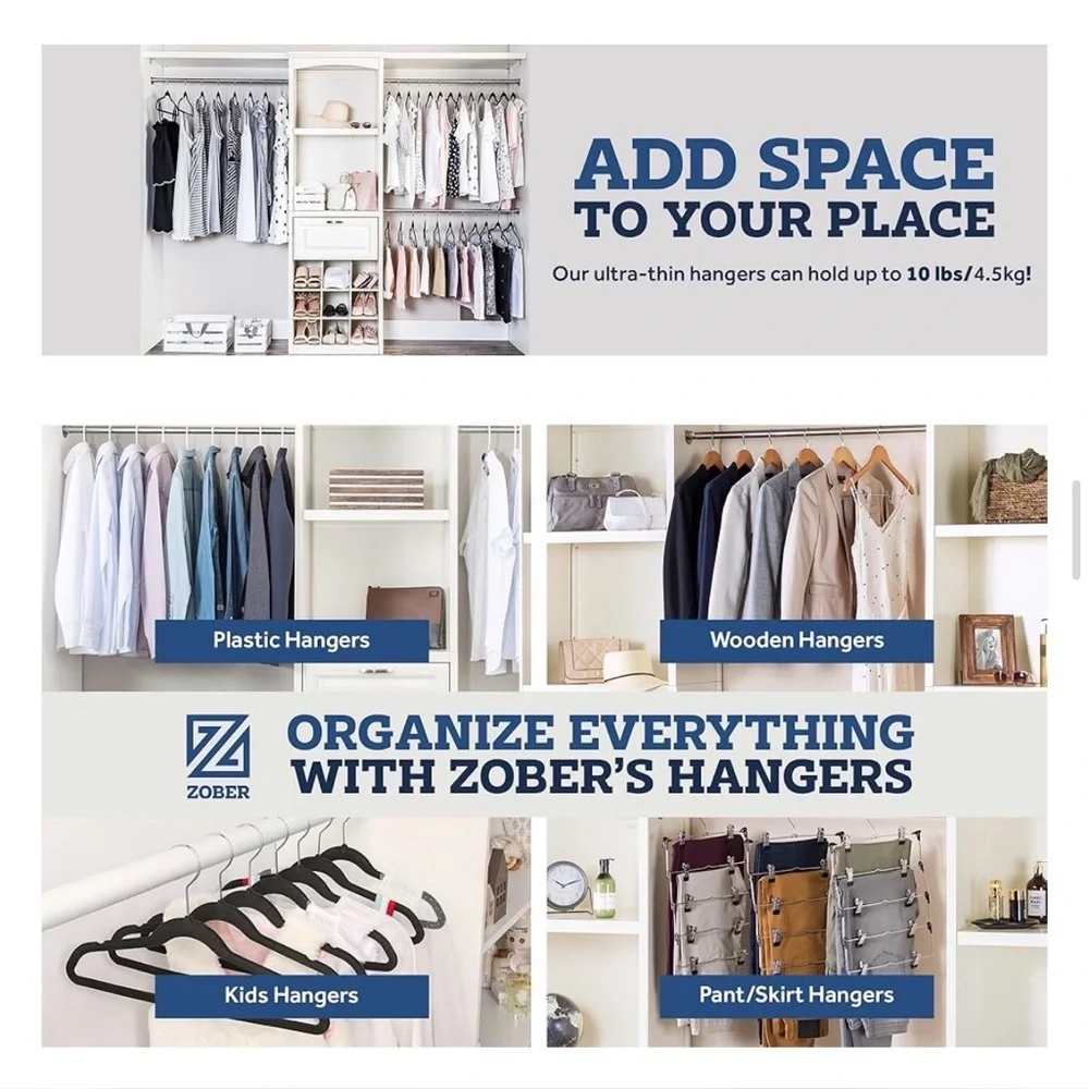 Zober Black Velvet Non-Slip Clothes Hangers | Slim Space-Saving | Box of 50